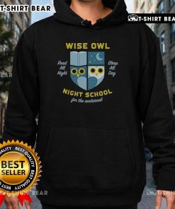 Premium Wise Owl Night School Hoodie featuring a cozy design and owl graphic, perfect for night study sessions.