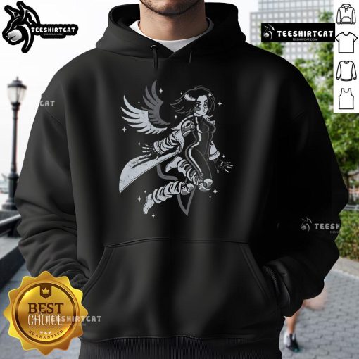 Pretty Angelic Cyborg Angel Anime Girl in a stylish hoodie, showcasing vibrant colors and intricate designs.