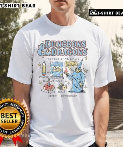 Alt Text: Pretty Dungeons and Dragons T-shirt featuring adventure tools, perfect for gaming enthusiasts and tabletop fans.