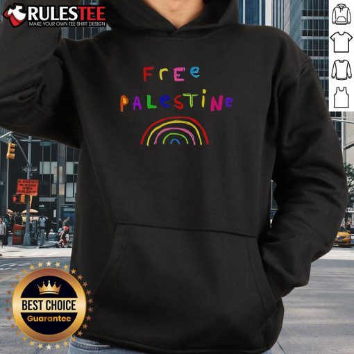 Colorful Pretty Free Palestine rainbow hoodie showcasing a vibrant design to support Palestinian rights and culture.