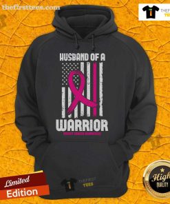 Pretty husband of a warrior wearing American flag breast cancer awareness hoodie, showcasing support and style.