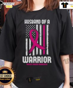 Pretty husband of a warrior American flag breast cancer awareness ladies tee, celebrating strength and support.