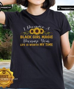 Black Girl Magic tee with empowering text, celebrating self-worth and beauty in a stylish design for ladies.