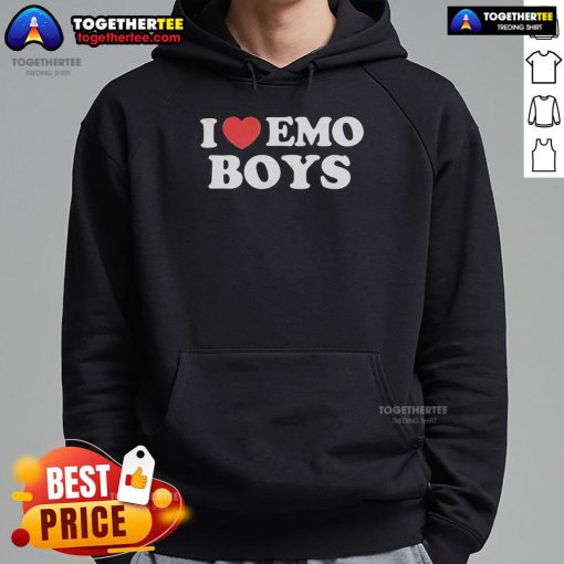 Alt Text: Stylish 'Pretty I Heart Emo Boys' hoodie featuring a trendy graphic design, perfect for emo fashion enthusiasts.