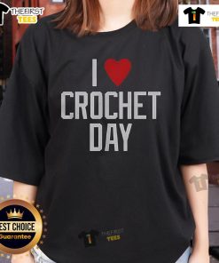Pretty I Love Crochet Day ladies tee featuring vibrant colors and a stylish design perfect for crochet enthusiasts.