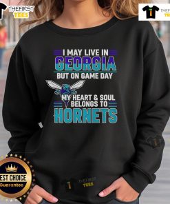 Alt Text: Cozy sweatshirt with My heart and soul belongs to the Charlotte Hornets design, perfect for game day in Georgia.