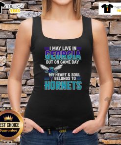 Pretty tank top featuring 'I May Live In Georgia, But My Heart Belongs To The Charlotte Hornets' design for game day.