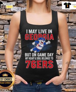 Pretty tank top featuring 'I may live in Georgia but my heart belongs to the Philadelphia 76ers' design, perfect for game day.