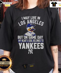 Ladies tee featuring 'My heart belongs to the New York Yankees' design, perfect for game day in Los Angeles.