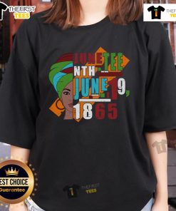 Pretty Juneteenth June 19, 1865 ladies tee featuring vibrant colors and empowering design celebrating freedom and heritage.
