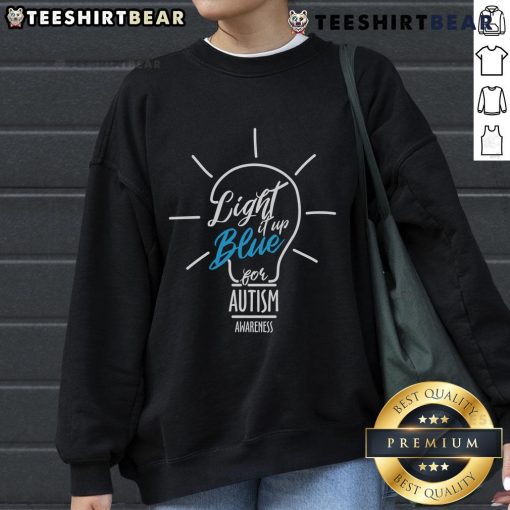 Pretty Light It Up Blue Autism Awareness Lightbulb Sweatshirt featuring a vibrant blue design for promoting autism awareness.