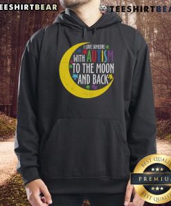 Cozy hoodie featuring a puzzle piece design and the phrase 'Love Someone With Autism To The Moon And Back' for awareness.