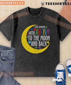Pretty Love Someone With Autism To The Moon And Back puzzle piece washed t-shirt in soft cotton, perfect for autism awareness.