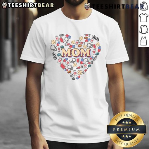 Alt Text: Pretty Mom Heart Medical T-Shirt featuring a heart design, perfect for healthcare moms who love stylish apparel.