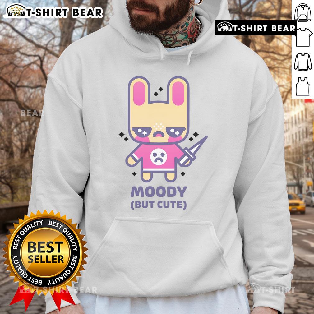 Pretty Moody But Cute Kawaii Bunny With Tiny Knife Hoodie Pretty moody but cute kawaii bunny wearing a tiny knife hoodie, showcasing adorable and whimsical character design.