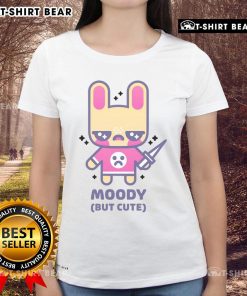 Kawaii bunny with a tiny knife on a cute ladies tee, featuring a pretty moody design for stylish animal lovers.