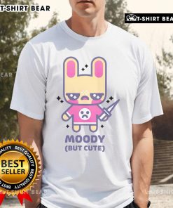 Alt Text: Adorable kawaii bunny with a tiny knife on a t-shirt, showcasing a pretty moody yet cute design. Perfect for fans!