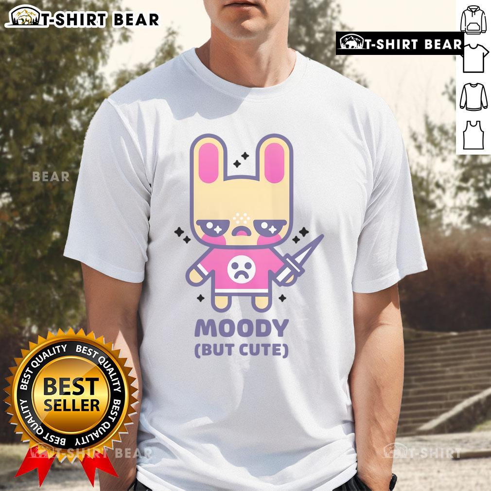 Pretty Moody But Cute Kawaii Bunny With Tiny Knife T Shirt Alt Text: Adorable kawaii bunny with a tiny knife on a t-shirt, showcasing a pretty moody yet cute design. Perfect for fans!