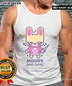 Kawaii bunny in a moody tank top holding a tiny knife, exuding cute yet edgy vibes, perfect for Kawaii fashion lovers.