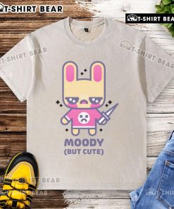 Alt Text: Cute kawaii bunny with a tiny knife on a moody washed t-shirt, perfect for adding charm to casual outfits.