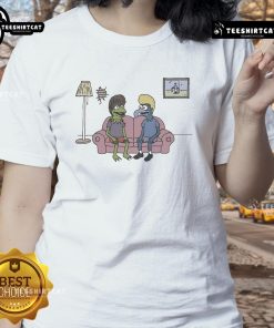 Cute cartoon frog design on a ladies tee, featuring vibrant colors and a playful style for a trendy look.
