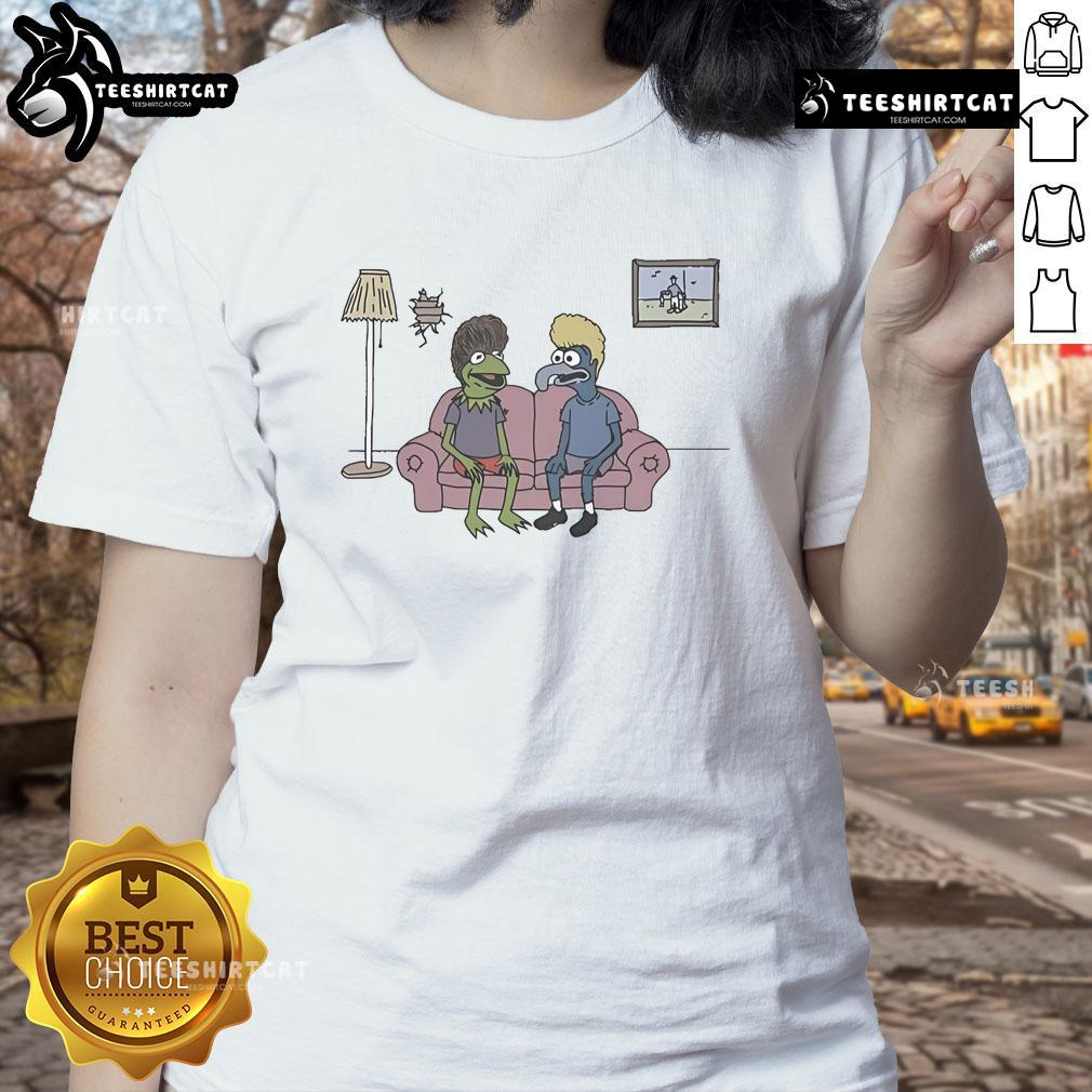 Pretty Potent Frog Cartoon Ladies Tee Cute cartoon frog design on a ladies tee, featuring vibrant colors and a playful style for a trendy look.