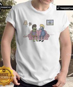 Colorful 'Pretty Potent Frog' cartoon t-shirt design featuring a playful frog, perfect for casual wear and frog lovers.