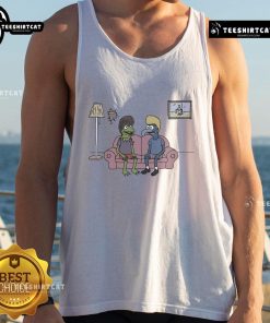 Colorful cartoon frog graphic on a trendy tank top, perfect for casual wear. Pretty Potent Frog Tank Top design.