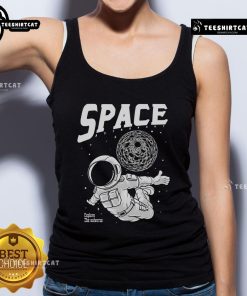 Pretty space astronaut explores the universe in a stylish tank top, perfect for cosmic adventures and space enthusiasts.
