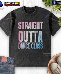 Pretty dancer in a washed t-shirt, just out of dance class, showcasing grace and style in a vibrant studio setting.