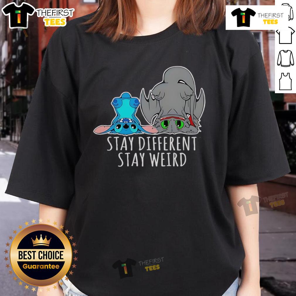 Pretty Toothless And Stitch Stay Different Funny Cartoon Ladies Tee Funny cartoon ladies tee featuring 'Pretty Toothless and Stitch Stay Different' design, perfect for unique fashion lovers.