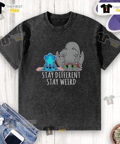 Alt Text: Funny cartoon design on a washed t-shirt featuring Pretty Toothless and Stitch, promoting a unique style.