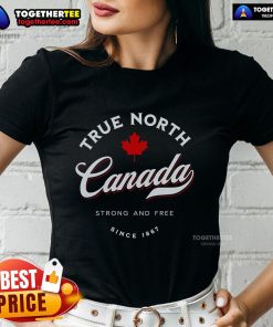 Pretty True North Canada Strong and Free Since 1967 ladies tee in vibrant design, perfect for proud Canadians.