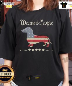 Alt Text: Pretty Weenie The People Patriotic Dachshund Ladies Tee featuring a cute dog design for summer and Independence Day.