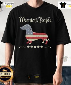 Alt Text: Pretty Weenie The People Patriotic Dachshund T-Shirt featuring a cute dachshund design in red, white, and blue colors.
