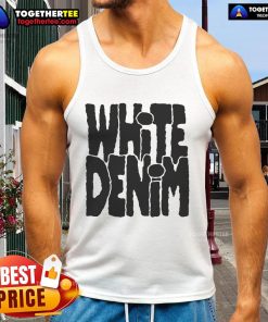 Pretty white denim logo tank top featuring a stylish design, perfect for casual summer outfits.