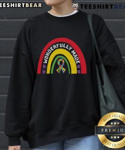 Colorful rainbow sweatshirt featuring a pretty ribbon puzzle design, perfect for casual wear and unique fashion style.