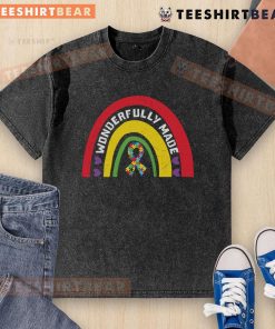 Pretty wonderfully made puzzle ribbon rainbow washed t-shirt featuring vibrant colors and a unique design.