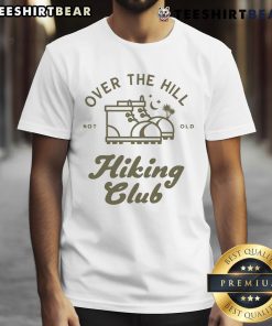 Toip Over The Hill Hiking Club T-Shirt featuring a vibrant mountain graphic, perfect for outdoor enthusiasts and hikers.