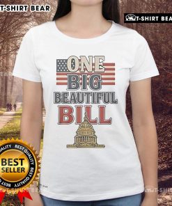 Top America One Big Beautiful Bill Resist Flag Ladies Tee with vibrant flag design, perfect for patriotic women.