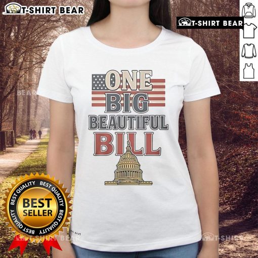 Top America One Big Beautiful Bill Resist Flag Ladies Tee with vibrant flag design, perfect for patriotic women.