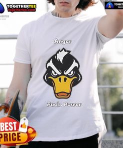 Top Angry Duck Fuels Power T-Shirt featuring a fierce duck graphic, perfect for quirky casual wear and duck lovers.