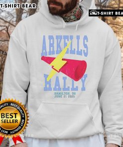 Alt Text: Top Arkells The Rally 2025 event hoodie featuring vibrant design and logo, perfect for fans and concert-goers.