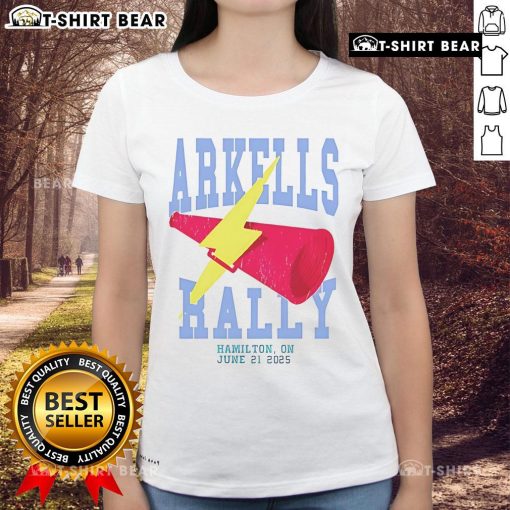 Alt Text: Top Arkells The Rally 2025 event ladies tee featuring vibrant design and comfortable fit for music fans.