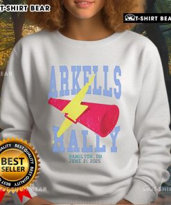 Alt Text: Top Arkells The Rally 2025 event sweatshirt featuring vibrant design and logo, perfect for fans and concert-goers.