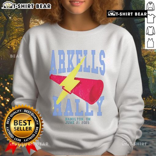 Alt Text: Top Arkells The Rally 2025 event sweatshirt featuring vibrant design and logo, perfect for fans and concert-goers.