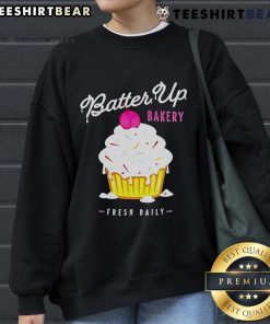 Top Batter Up Bakery cupcake sweatshirt, fresh daily design featuring colorful cupcakes on a cozy fabric.