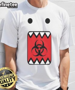 Top Biohazard Domo Logo T-Shirt featuring a bold biohazard symbol and vibrant colors for stylish, edgy fashion.