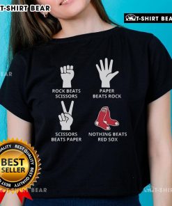 Top Boston Red Sox ladies tee featuring 'Rock Beats Scissors, Paper Beats Rock, Nothing Beats Red Sox' design.