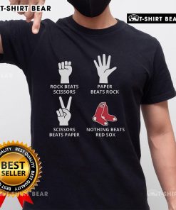 Top Boston Red Sox t-shirt featuring 'Rock Beats Scissors, Paper Beats Rock, Scissors Beats Paper' design.